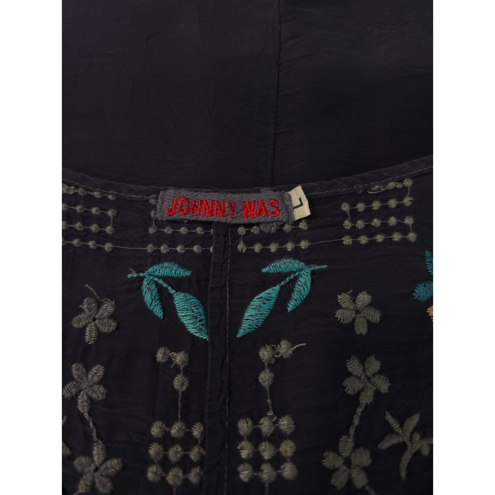 Johnny Was Butterfly Winter Blouse Women Large Embroidered Floral Gravel Blue - Picture 6 of 9